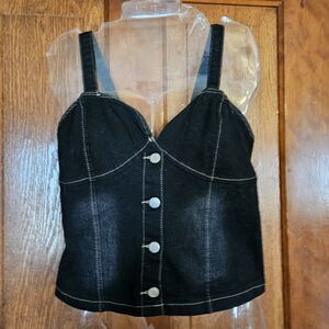 bebe Black Denim Corset Top XL Juniors Bustier Stretch Back Festival Biker Boho